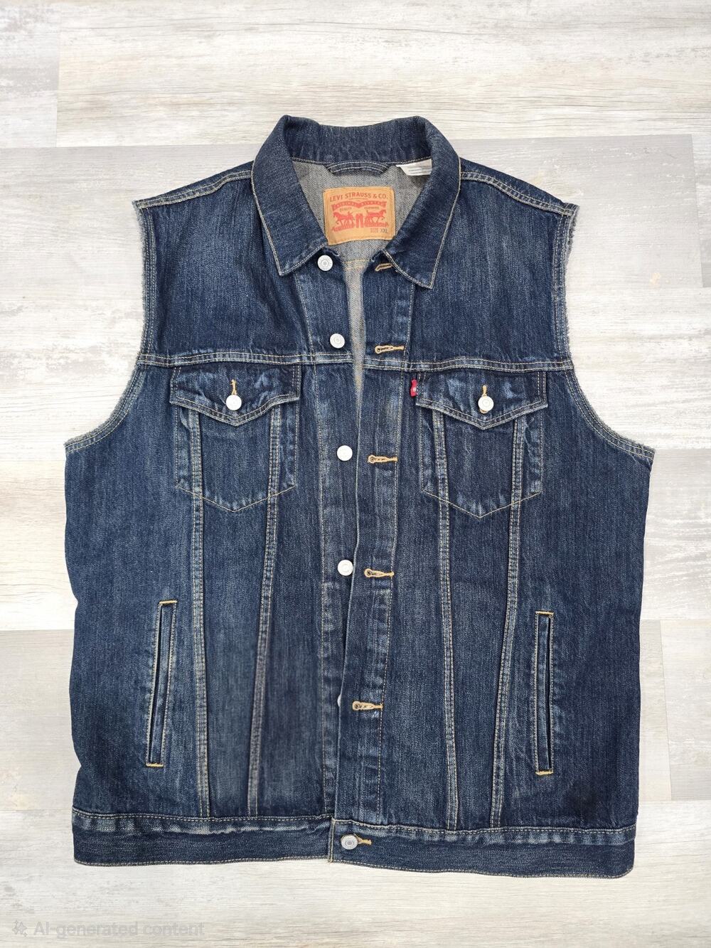 Levi's Men's Denim Trucker Vest XXL Dark Wash Blue Cotton Sleeveless Jacket